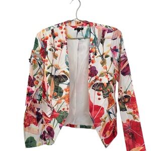 Michele Floral Open-Front Blazer Jacket - White, Red, Green